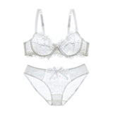 Sexy Embroidered Bra Set Sexy Lingerie Ultrathin Comfy Transparent Lace Bra and Pantie Set