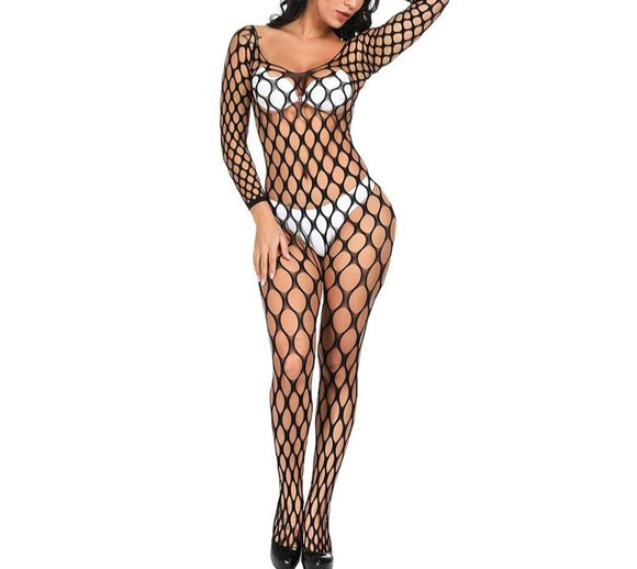 Sexy Chemise Transparent Long Stockings Erotic Women's Fishnet Full Body Stockings